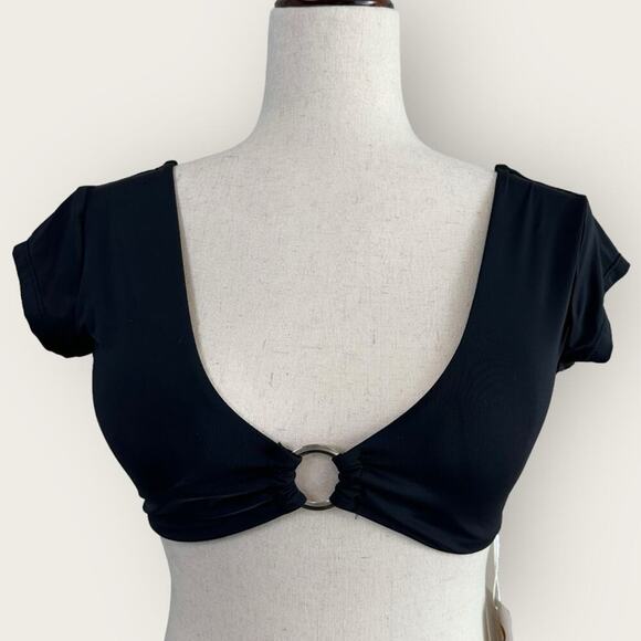 NWT | TiniBikini | Solid Ring Bikini Top | Black | Small - Picture 2 of 14